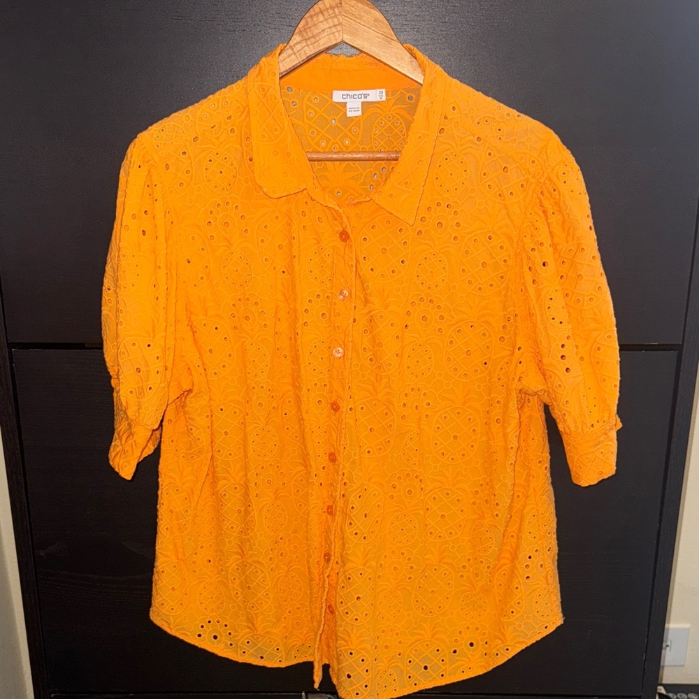 Chico's Orange Eyelet blouse